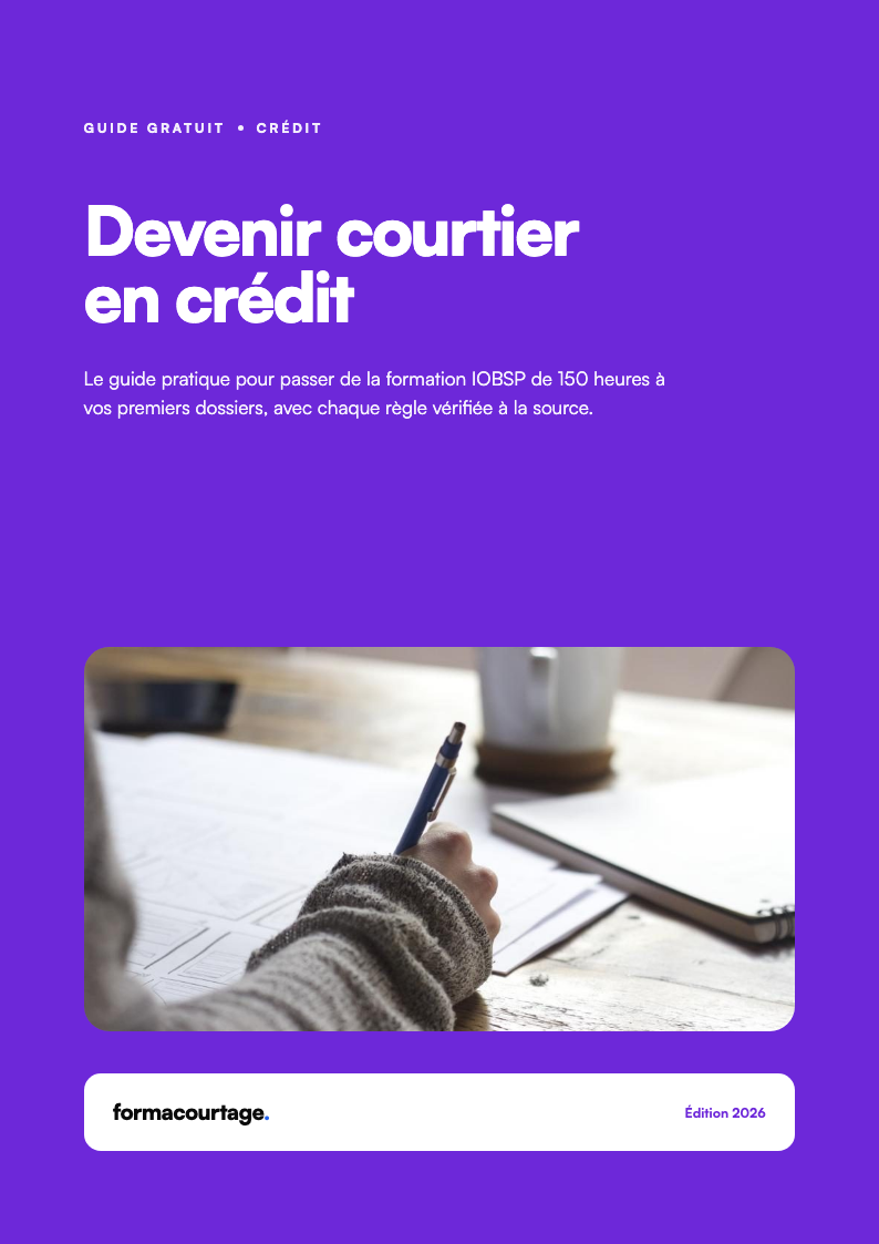 Couverture du guide gratuit FormaCourtage pour devenir courtier en crédit IOBSP (catégorie COBSP), édition 2026
